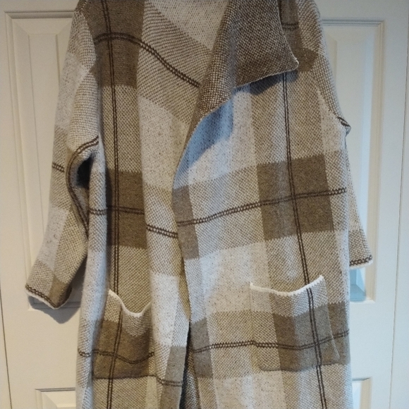 Joseph A. -- Brown Plaid Lightweight Long Open Knit Cardigan L - Picture 4 of 13